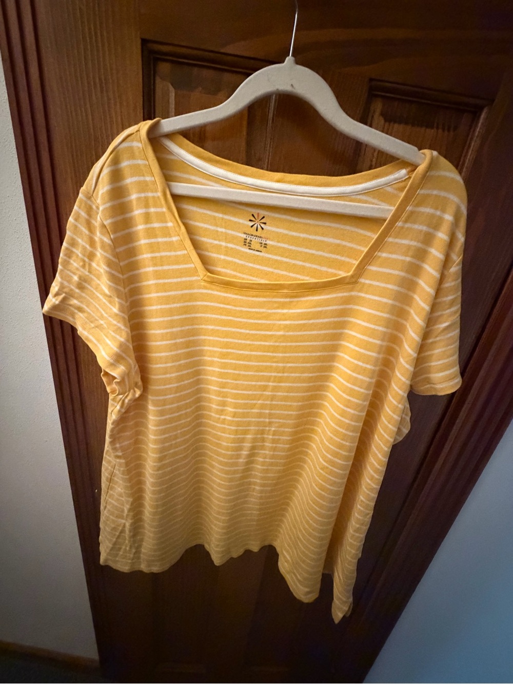 Isaac Mizrahi Yellow and White Striped Scoop Neck Tee